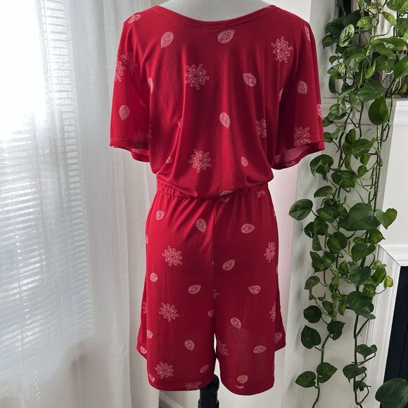 *New* LuLaRoe Red Xanthe Drawstring Waist Soft Flowy Romper - Size Medium - Picture 6 of 8